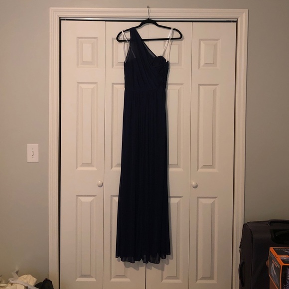 Long Mesh Dress with One Shoulder Neckline - Picture 2 of 8